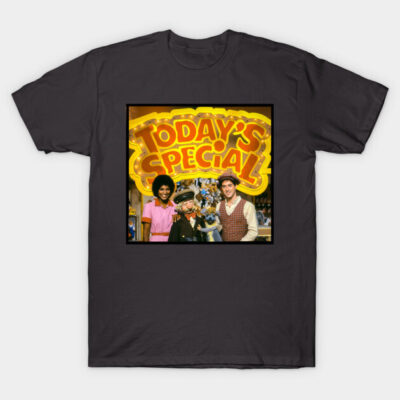 Charcoal gray t-shirt featuring retro "Today's Special" graphic print, casual wear, cotton blend, unisex style.