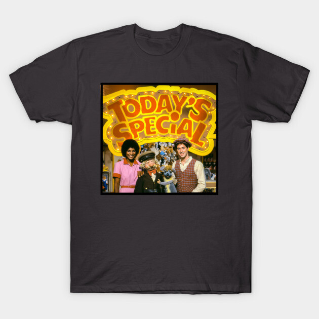 Charcoal gray t-shirt featuring retro "Today's Special" graphic print, casual wear, cotton blend, unisex style.