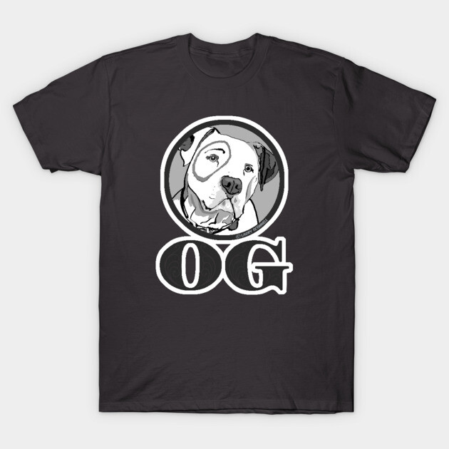 Black t-shirt with dog graphic and "OG" text, casual style, cotton material, ideal for pet lovers.