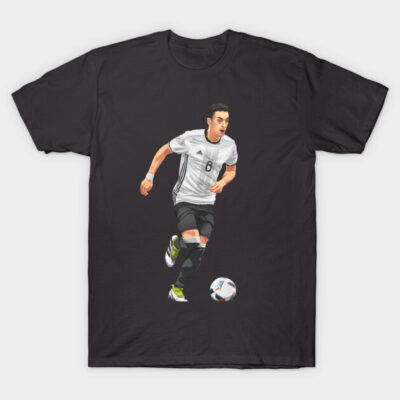 Black graphic tee featuring a soccer player in action, ideal for sports enthusiasts, made from soft cotton.