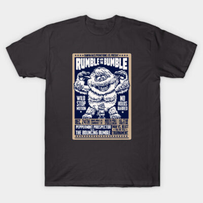 Black graphic T-shirt featuring "Rumble the Bumble" design, perfect for casual wear.