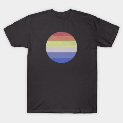 Black t-shirt with circular rainbow gradient design, casual unisex style, made from soft cotton for everyday wear.