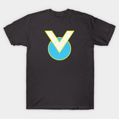 Black t-shirt with yellow and blue abstract geometric design, casual style, soft cotton fabric, unisex.