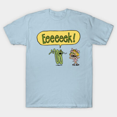 Blue cotton t-shirt with playful cartoon design featuring snake and character, speech bubble saying "Eeeeek!" Fun casual wear.