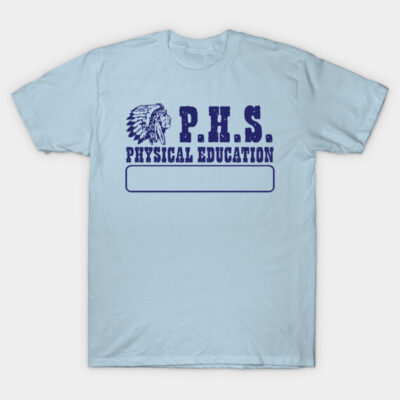 Light blue PHS Physical Education t-shirt with bold navy lettering. Casual wear for sports or everyday comfort.
