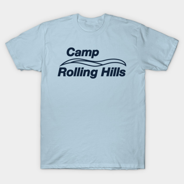 Light blue "Camp Rolling Hills" t-shirt with dark text, casual style, perfect for outdoor activities or summer campwear.