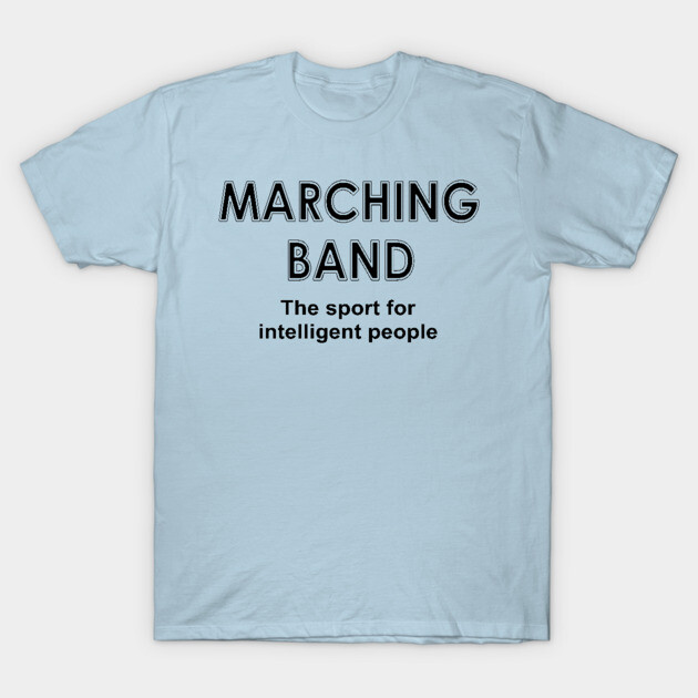 Light blue t-shirt with "Marching Band" slogan, casual style, ideal for music enthusiasts, 100% cotton fabric.