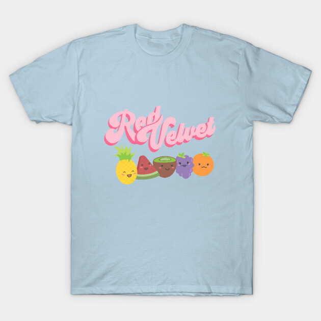 Light blue t-shirt with cute fruit print and pink script text, casual style, perfect for everyday wear.
