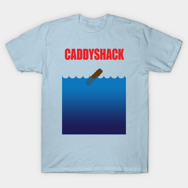 Light blue T-shirt featuring "Caddyshack" graphic with water design, casual wear, 100% cotton.