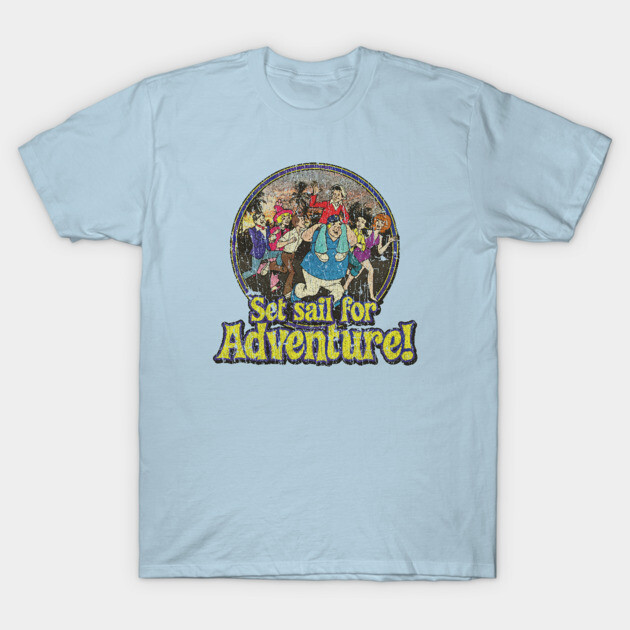Light blue t-shirt with "Set Sail for Adventure" graphic, casual style, comfortable cotton material, perfect for everyday wear.