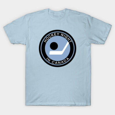 Light blue t-shirt with "Hockey Night in Canada" logo, casual wear, cotton material, unisex design.
