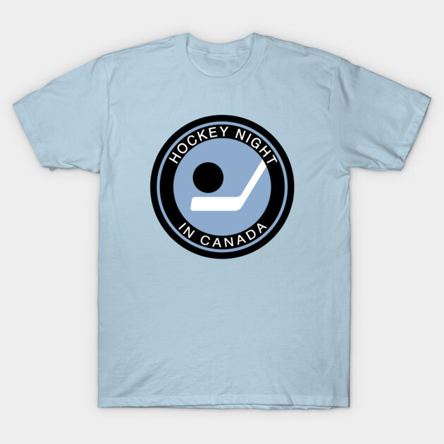 Light blue t-shirt with "Hockey Night in Canada" logo, casual wear, cotton material, unisex design.