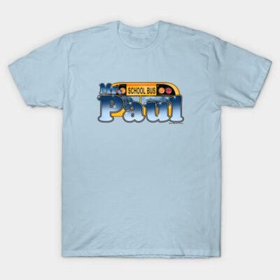 Light blue t-shirt with school bus graphic and bold text design, perfect for casual wear. Cotton material.