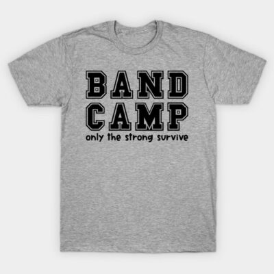 Gray "Band Camp" T-shirt with bold text, casual style, cotton material, perfect for music enthusiasts and everyday wear.