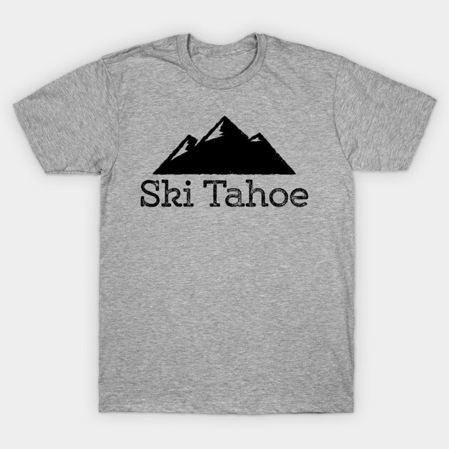 Gray "Ski Tahoe" T-shirt with mountain graphic, casual style, cotton material, ideal for outdoor or casual wear.