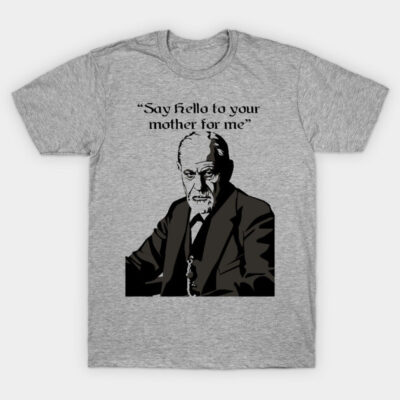 Gray graphic t-shirt with humorous quote and vintage illustration, casual wear, cotton blend, unisex style.