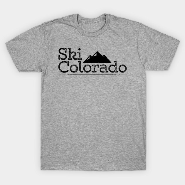 Gray "Ski Colorado" t-shirt with mountain graphic, casual style, soft cotton material, ideal for outdoor enthusiasts.