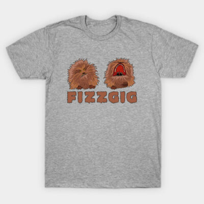 Gray Fizzgig t-shirt with furry creature graphic, casual and comfortable cotton blend for everyday wear.
