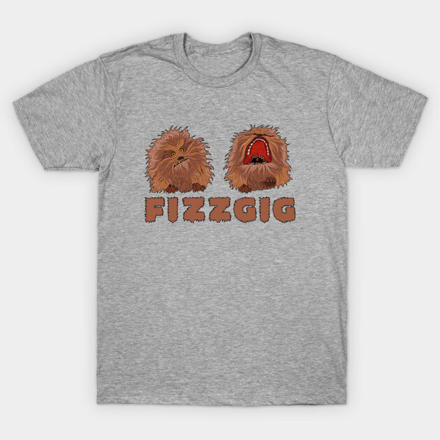 Gray Fizzgig t-shirt with furry creature graphic, casual and comfortable cotton blend for everyday wear.