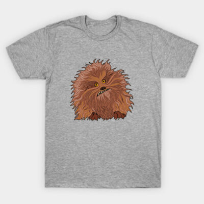 Gray t-shirt with a quirky, furry creature graphic, casual style, perfect for everyday wear, cotton blend material.