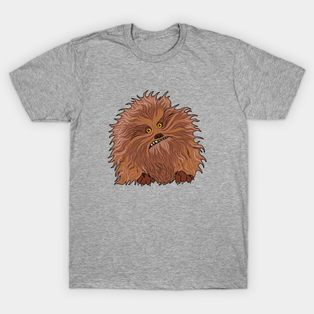 Gray t-shirt with a quirky, furry creature graphic, casual style, perfect for everyday wear, cotton blend material.