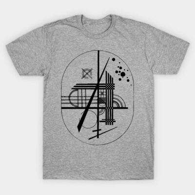 Gray t-shirt with abstract black geometric design, soft cotton, casual style, perfect for everyday wear.