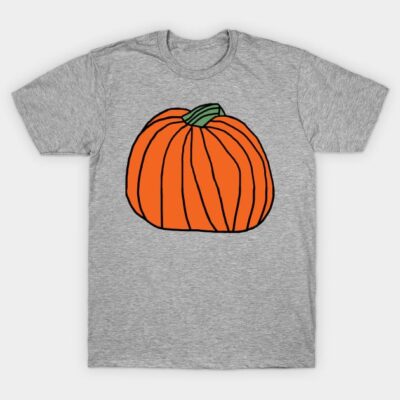 Gray t-shirt with a cartoon pumpkin print, casual style, cotton material, perfect for Halloween or autumn wear.
