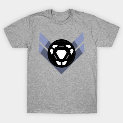 Gray cotton t-shirt with geometric black and blue design, casual wear, unisex, soft material, modern style.