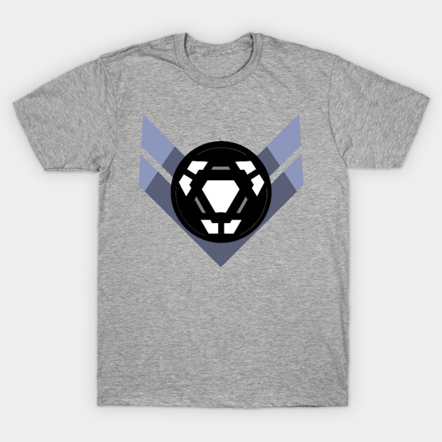 Gray cotton t-shirt with geometric black and blue design, casual wear, unisex, soft material, modern style.