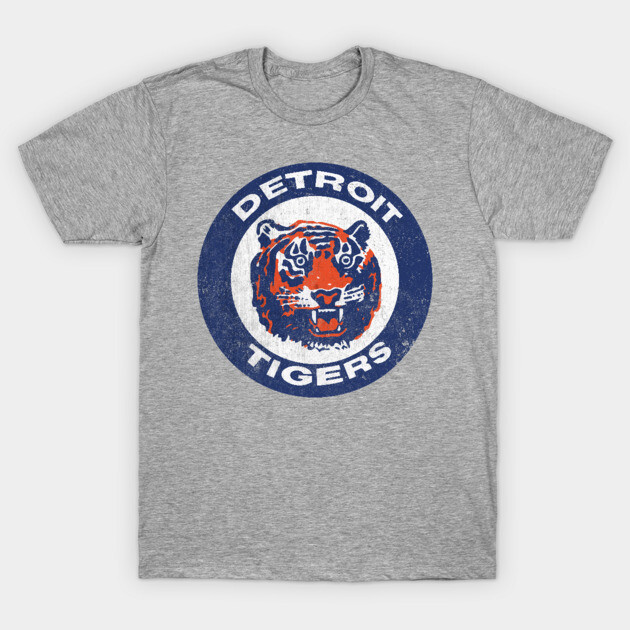 Gray Detroit Tigers logo t-shirt, vintage style, comfortable cotton, casual wear, unisex sports apparel.