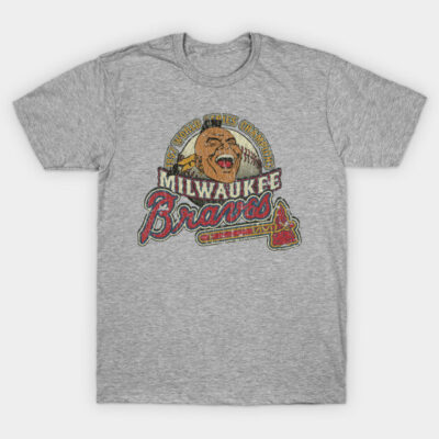 Gray Milwaukee Braves vintage-style cotton T-shirt with colorful graphic print, perfect for casual wear.