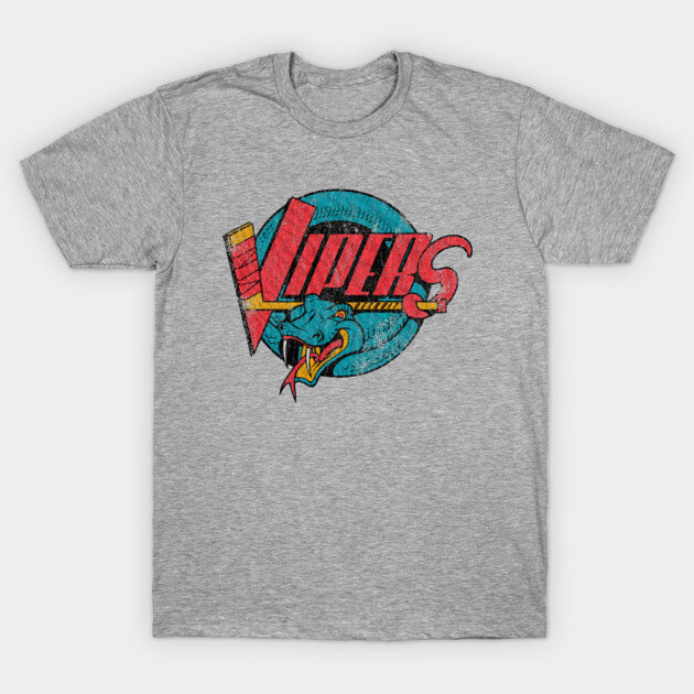 Gray t-shirt with colorful retro "Vipers" graphic, casual style, perfect for everyday wear, soft cotton material.