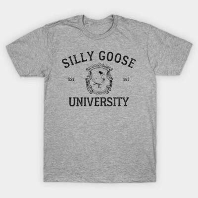 Gray "Silly Goose University" t-shirt, casual style, cotton material, unisex design, ideal for everyday wear.