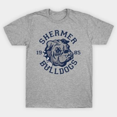 Gray Shermer Bulldogs t-shirt featuring a navy blue bulldog graphic, casual style, perfect for everyday wear.