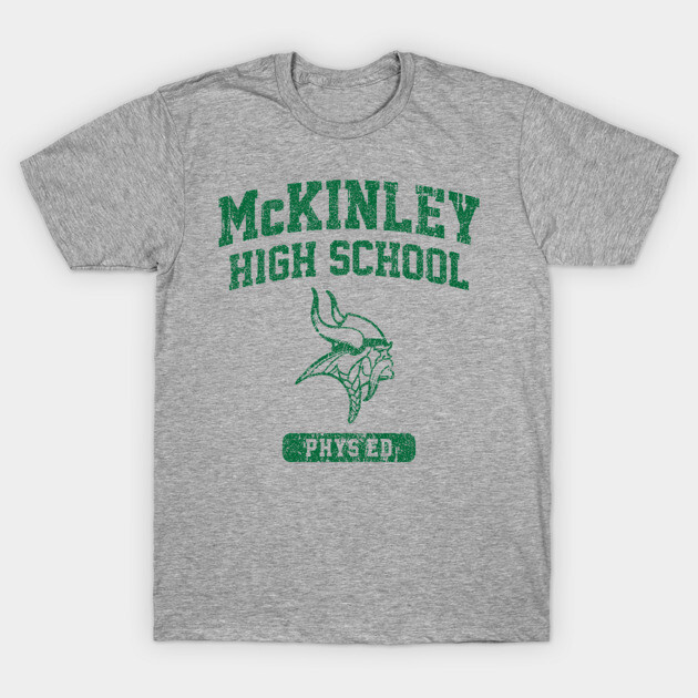 Gray McKinley High School T-shirt with green vintage print, casual style, unisex, cotton blend, perfect for everyday wear.