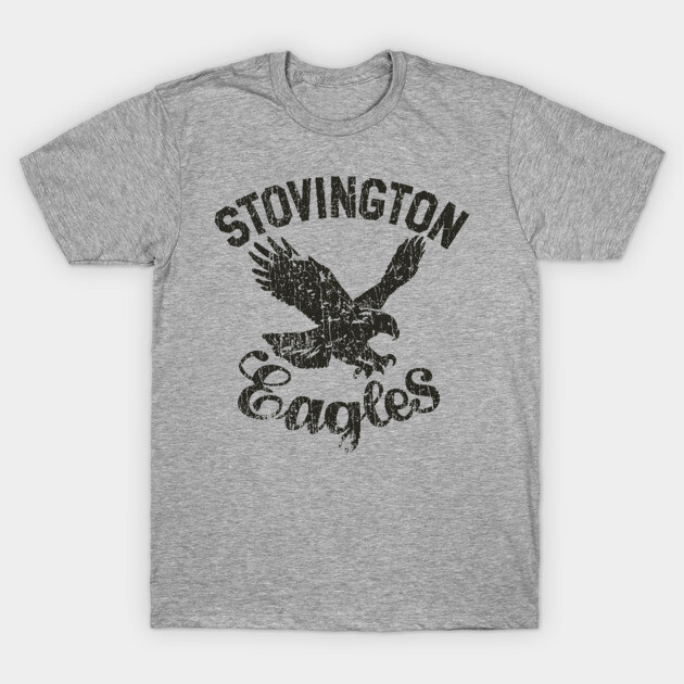 Gray "Stovington Eagles" T-shirt, vintage eagle graphic, casual wear, soft cotton blend, unisex style.