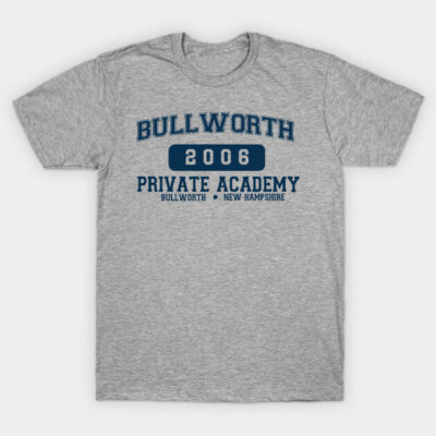 Gray "Bullworth Private Academy" graphic t-shirt, casual style, cotton material, ideal for everyday wear.