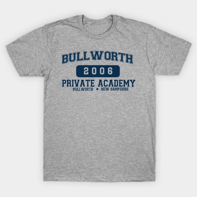 Gray "Bullworth Private Academy" graphic t-shirt, casual style, cotton material, ideal for everyday wear.