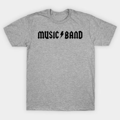 Gray cotton t-shirt with "Music Band" design in black text, casual style, perfect for music lovers and everyday wear.