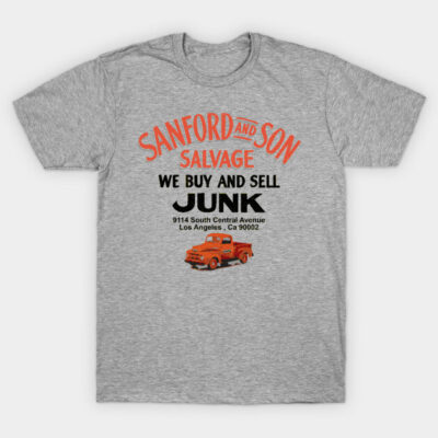 Gray Sanford and Son Salvage T-shirt featuring vintage truck graphic, perfect for casual wear.