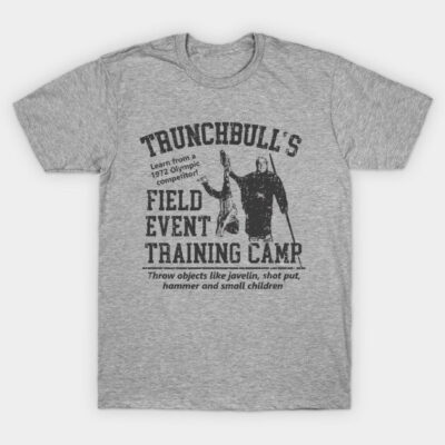 Gray t-shirt with humorous training camp graphic, perfect for casual wear. Soft cotton material, unisex style.