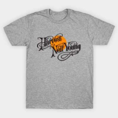 Gray cotton t-shirt with vintage-style "Harvest" graphic design, ideal for casual wear.