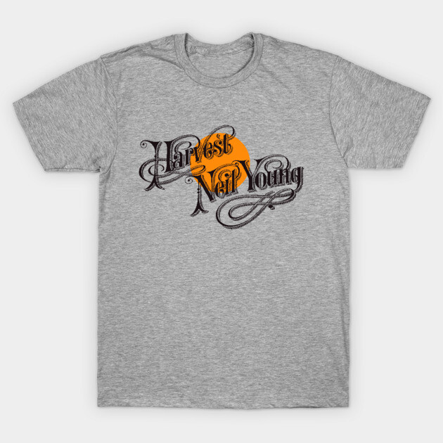 Gray cotton t-shirt with vintage-style "Harvest" graphic design, ideal for casual wear.