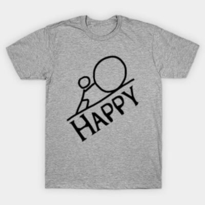 Gray T-shirt with "Happy" graphic design, casual style, cotton fabric, ideal for everyday wear.