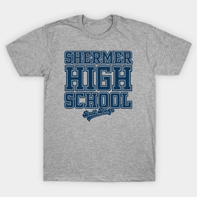 Gray Shermer High School Bulldogs T-shirt, cotton, casual wear, blue text design, unisex.