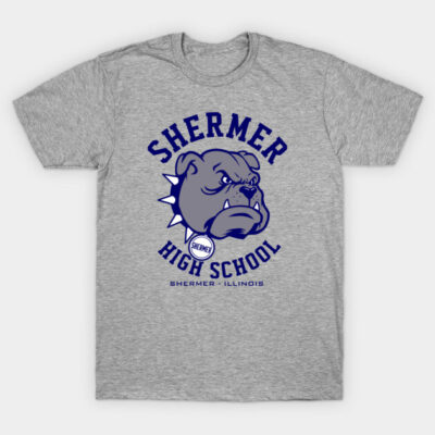 Gray Shermer High School t-shirt featuring a fierce bulldog graphic, ideal for casual wear and school spirit.