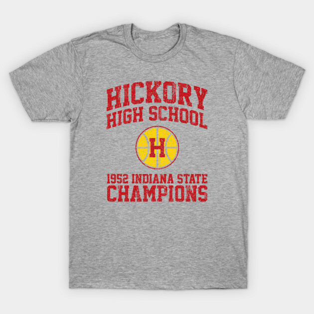 Gray Hickory High School T-shirt, red text, vintage sports style, cotton fabric, casual wear.