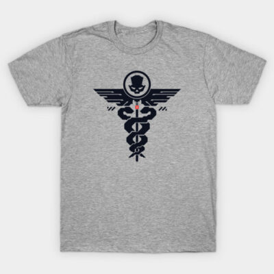 Gray heather t-shirt with black graphic design, short sleeves, casual style, cotton blend, unisex.