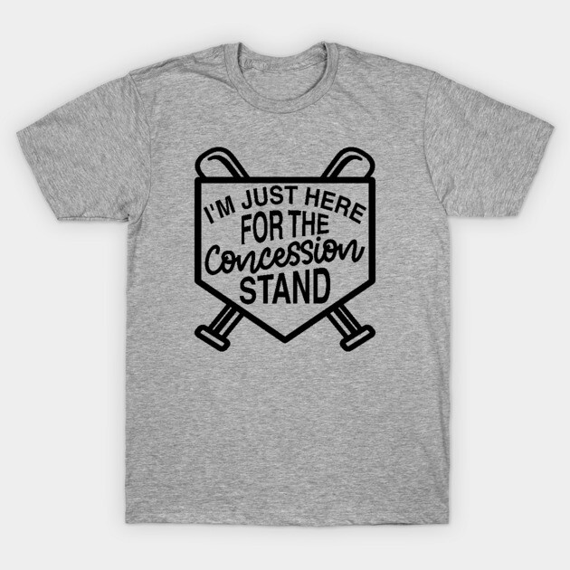 Gray t-shirt with humorous "Concession Stand" graphic, casual style, soft cotton material, ideal for sports events.