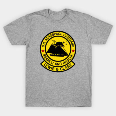 Heather gray t-shirt with U.S. Aerospace Command logo, yellow and black design, casual wear, cotton blend material.